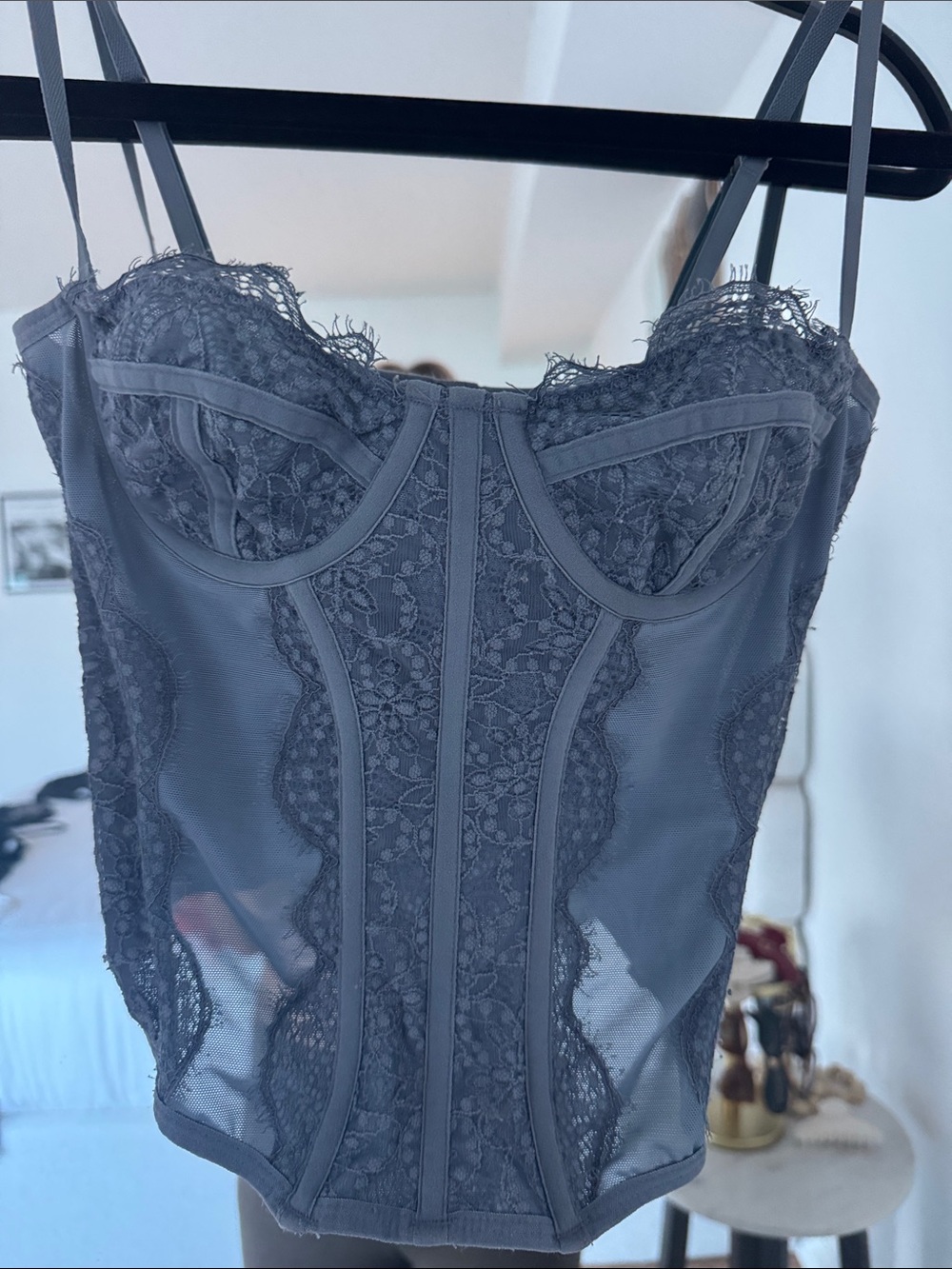 Lace Bustier Tank Top - Gray